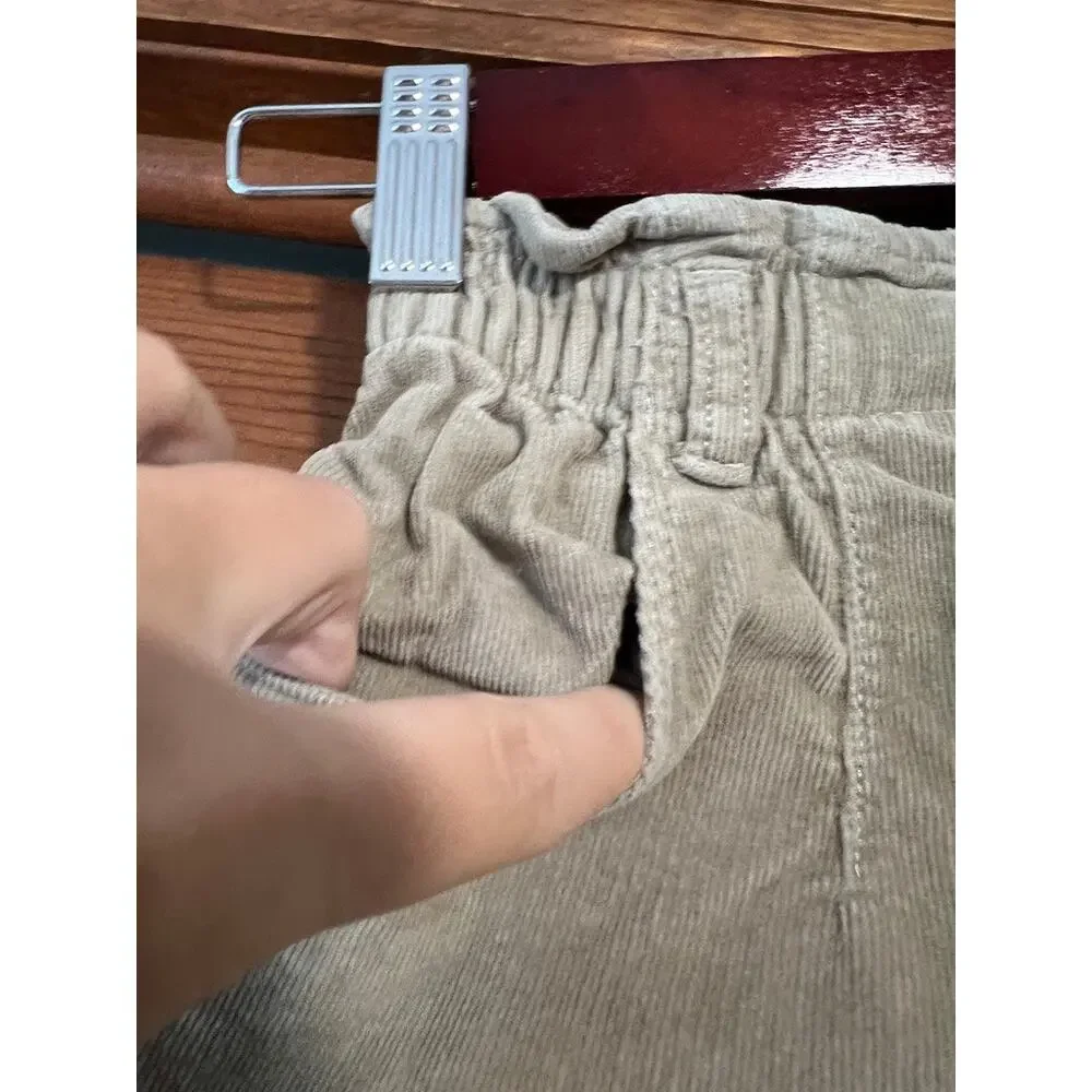 Zara Kids Corduroy Barrel Pants Beige Tan Elastic Waist Scandinavian Size 5